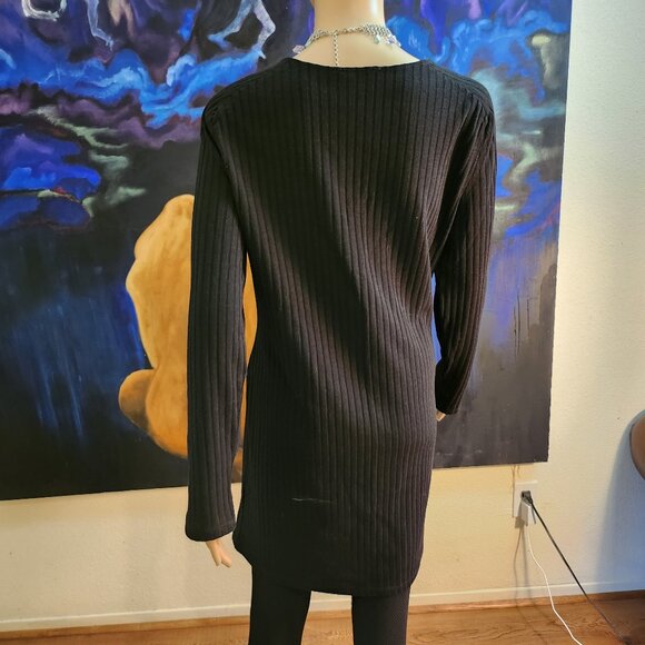 NWOT-Mango Size L, scoop neck, sweater dress, Black striped, long sleeve - Picture 5 of 12